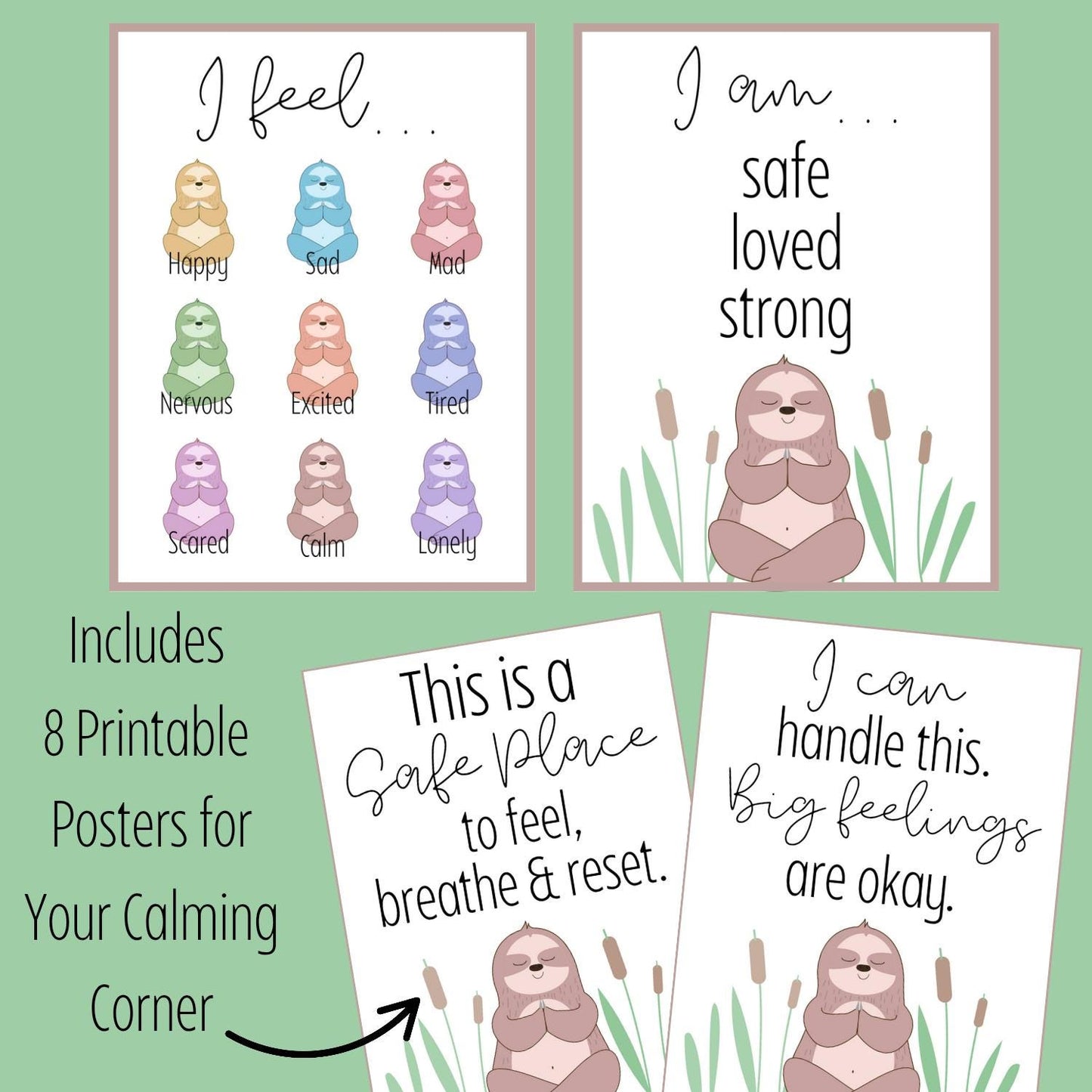 Calming Corner Sloth Poster Set
