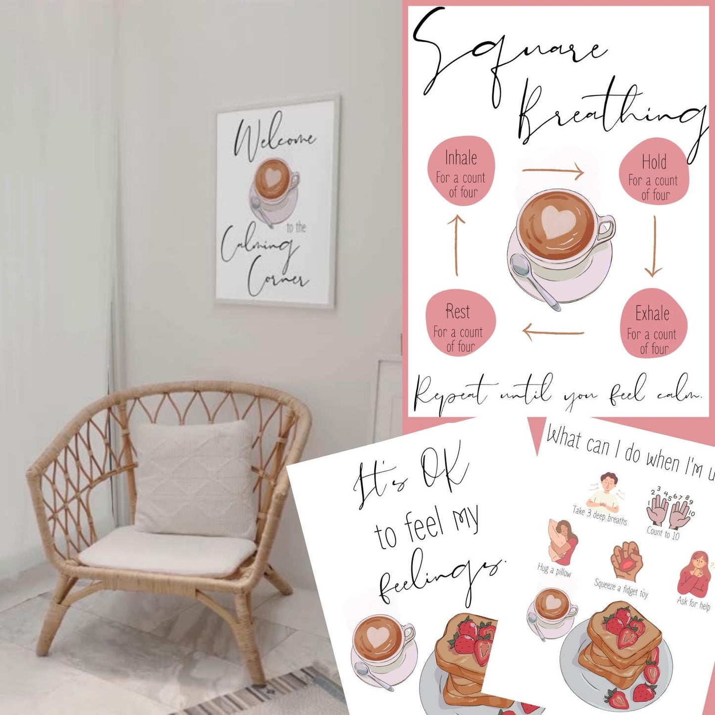 Calming Corner Cozy Coffee & Toast Poster Set